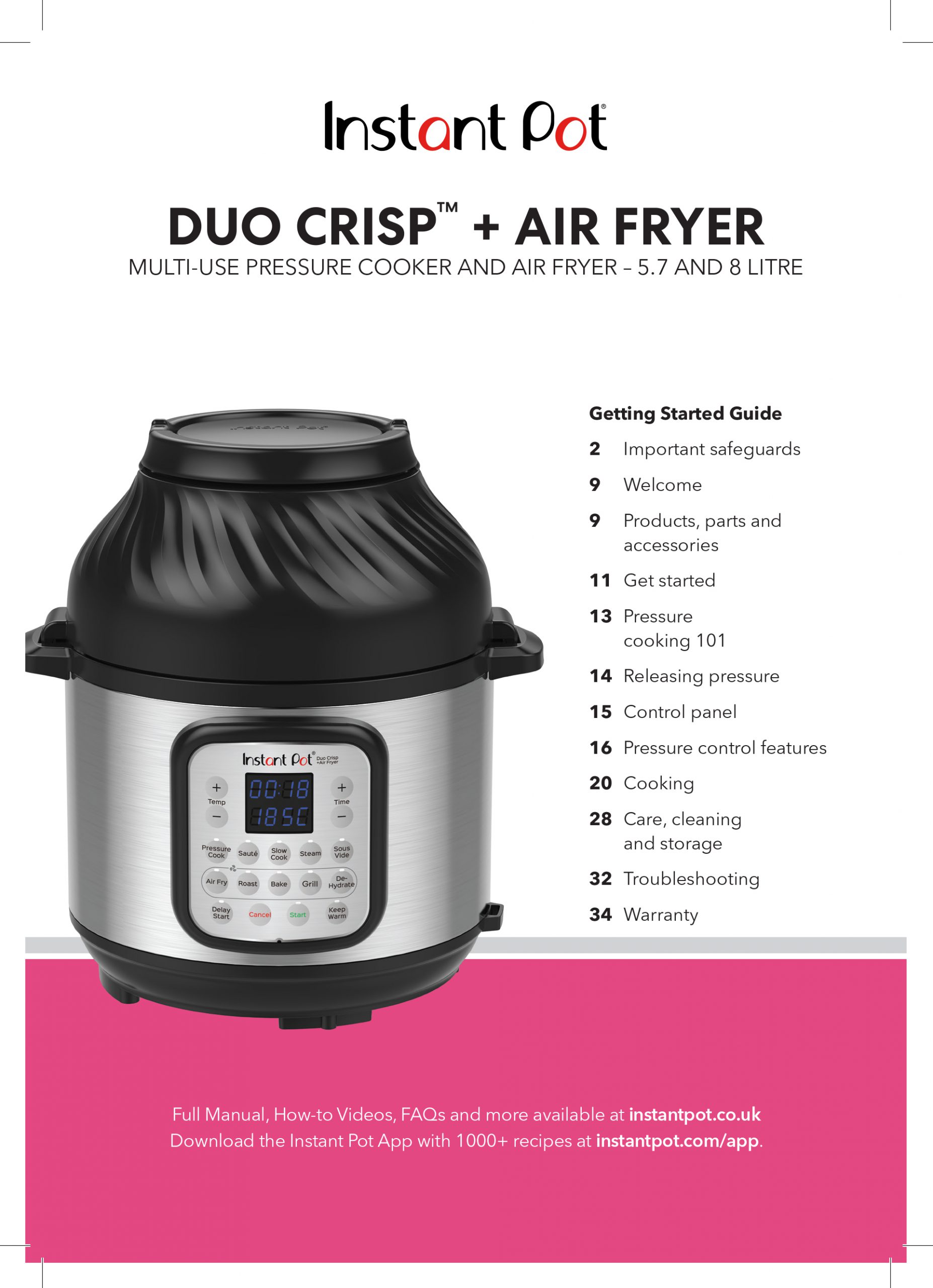 Instant Pot Duo Crisp Pressure Cooker 11 in 1, 8 Qt with Air Fryer, Roast,  Bake, Dehydrate and more & Genuine Instant Pot Tempered Glass lid, Clear 10